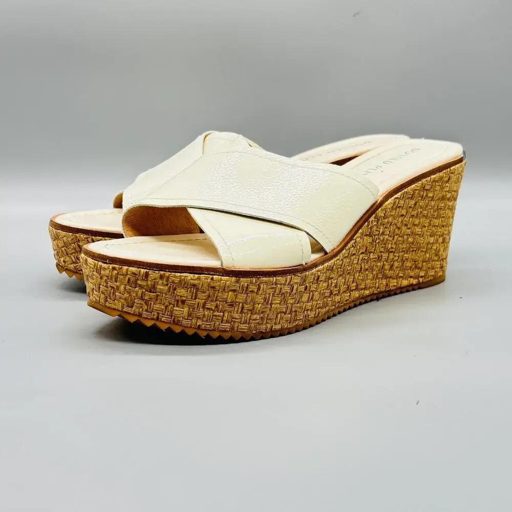 Donald Pliner Sandals Womens 9.5 White Leather Ideal Rattan Wedge Platform Shoes